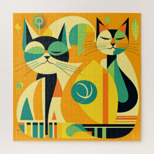 Mid-Century Modern Cats Art: Abstract Shapes Jigsaw Puzzle