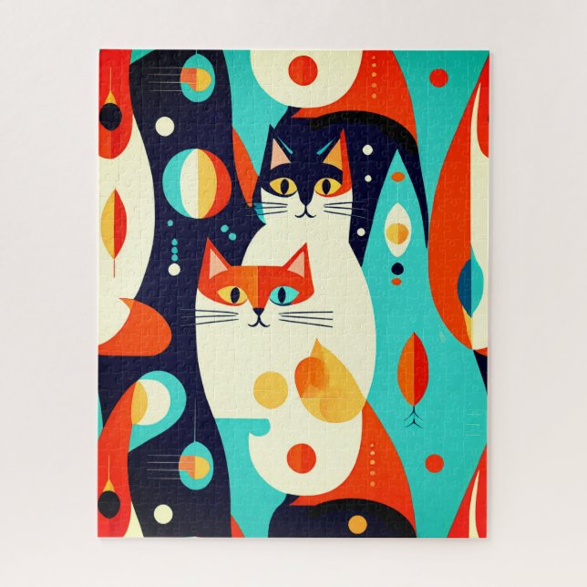  Mid-Century Modern Cats on an Abstract Background Jigsaw Puzzle (Vertical)