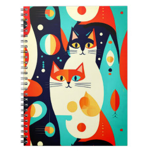 Mid-Century Modern Cats on an Abstract Background Notebook