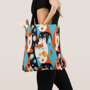 Mid-Century Modern Cats on an Abstract Background Tote Bag