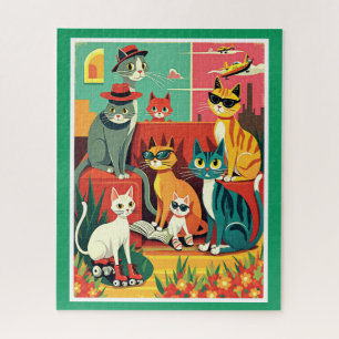 Mid Century Modern Cats on Vacation Jigsaw Puzzle