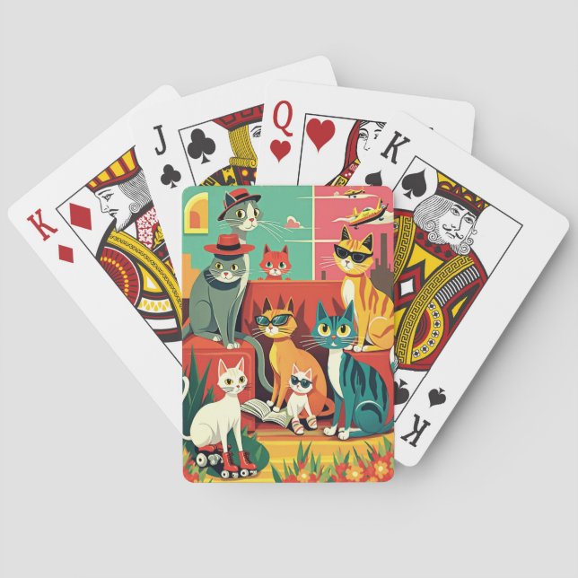 Mid Century Modern Cats on Vacation Playing Cards (Back)
