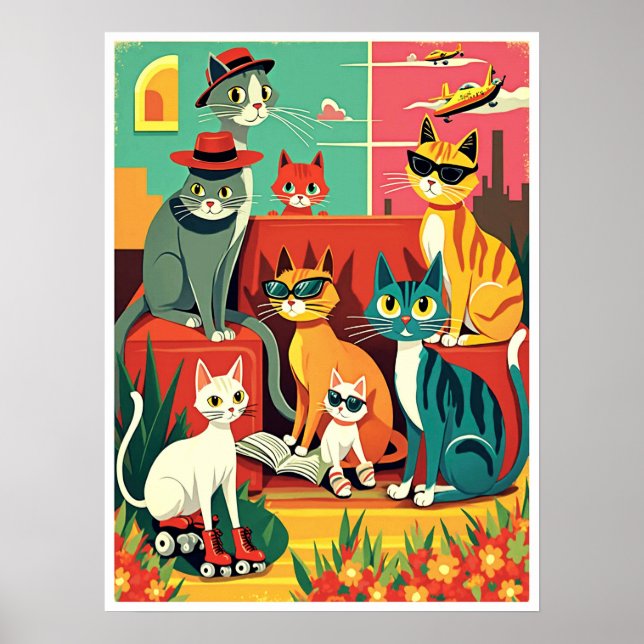 Mid Century Modern Cats on Vacation Poster (Front)