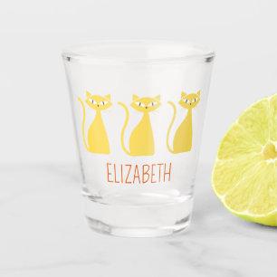 Mid Century Modern Cats Personalised Shot Glass