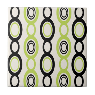 Mid Century Modern Chain Links Black Chartreuse Ceramic Tile