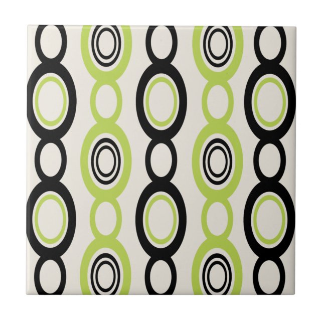 Mid Century Modern Chain Links Black Chartreuse Ceramic Tile (Front)