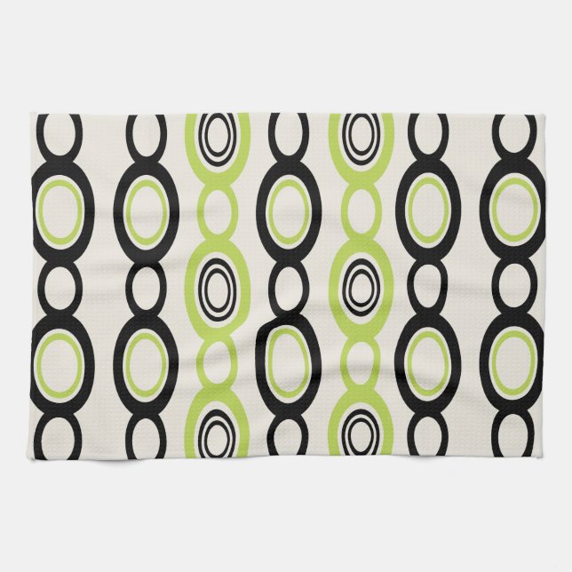 Mid Century Modern Chain Links Black Chartreuse Tea Towel (Horizontal)