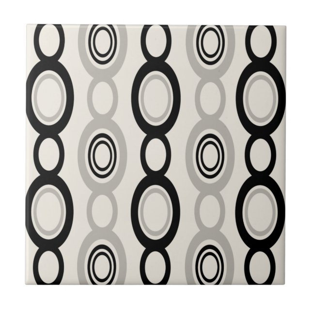 Mid Century Modern Chain Links Black Grey Ceramic Tile (Front)