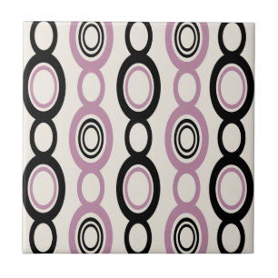 Mid Century Modern Chain Links Black Mauve Ceramic Tile