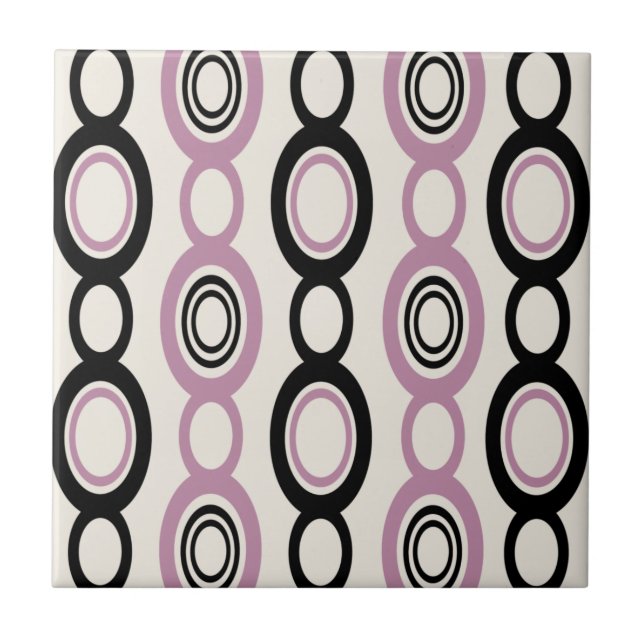 Mid Century Modern Chain Links Black Mauve Ceramic Tile (Front)