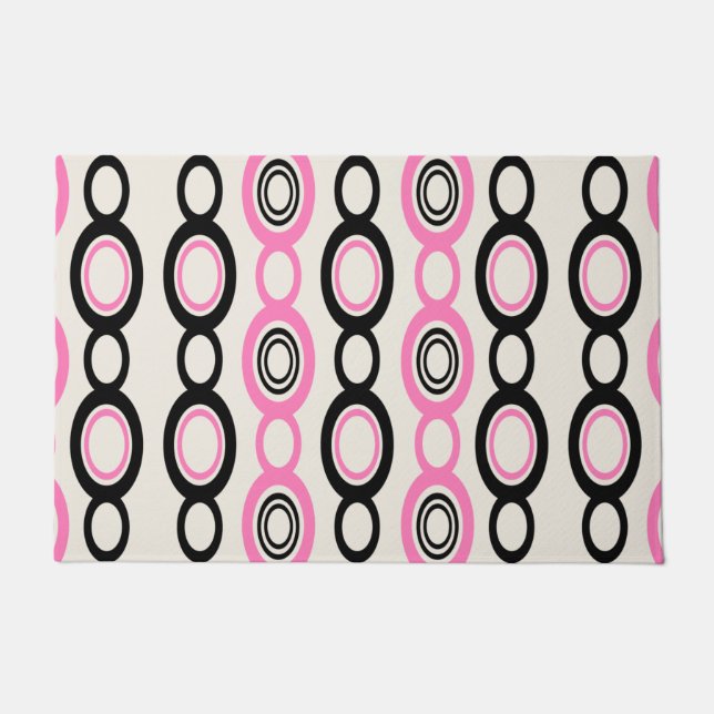 Mid Century Modern Chain Links Black Pink Doormat (Front)