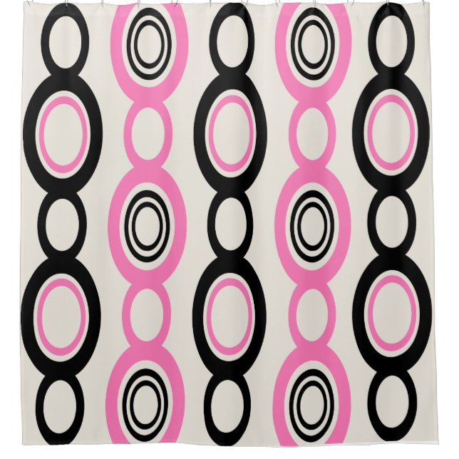Mid Century Modern Chain Links Black Pink Shower Curtain (Front)