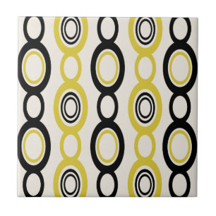 Mid Century Modern Chain Links Black Yellow Ceramic Tile