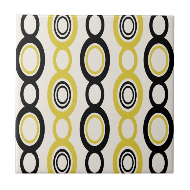 Mid Century Modern Chain Links Black Yellow Ceramic Tile (Front)