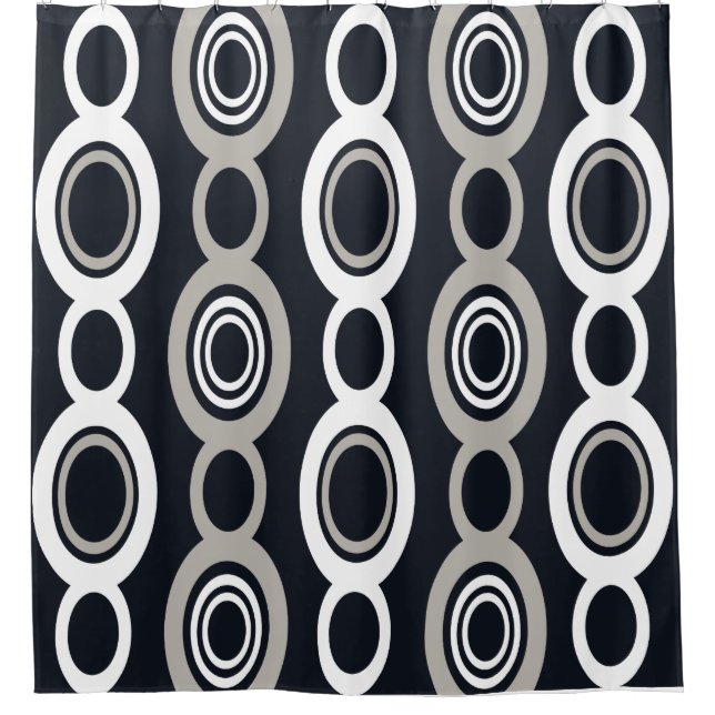 Mid Century Modern Chain Links White Grey Shower Curtain (Front)
