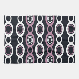 Mid Century Modern Chain Links White Mauve Tea Towel