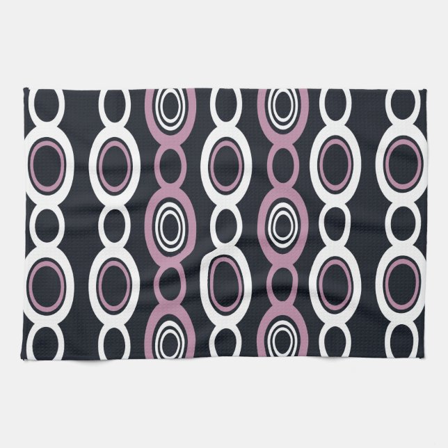 Mid Century Modern Chain Links White Mauve Tea Towel (Horizontal)