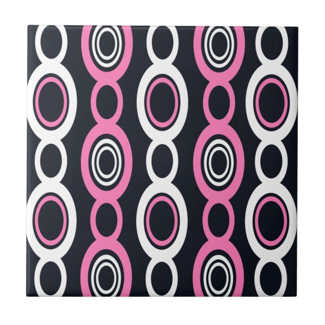 Mid Century Modern Chain Links White Pink Ceramic Tile (Front)