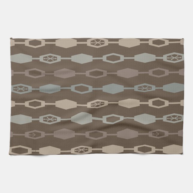 Mid Century Modern Chains Earth Tones Tea Towel (Horizontal)