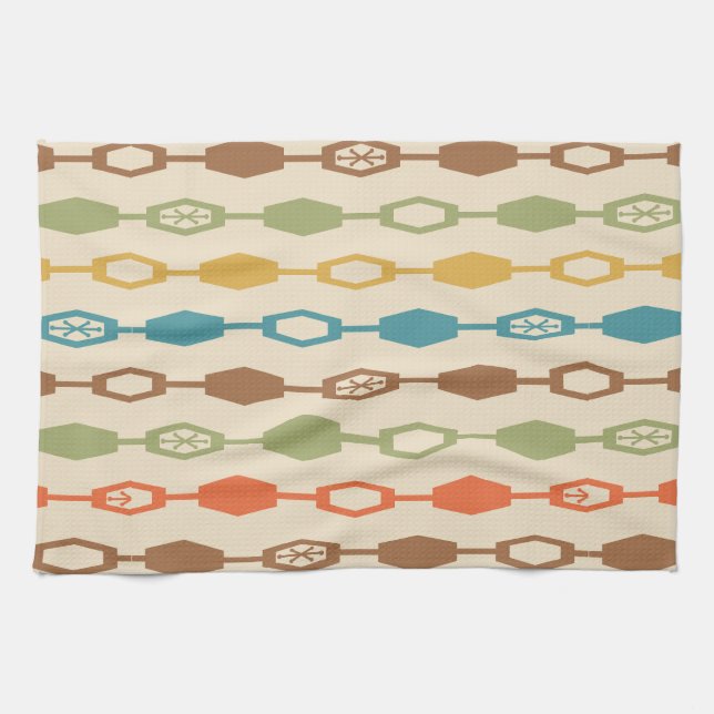 Mid Century Modern Chains Multicolored Tea Towel (Horizontal)