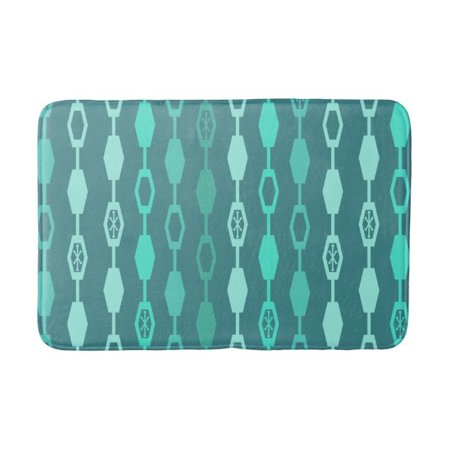Mid Century Modern Chains Teal Bath Mat (Front)