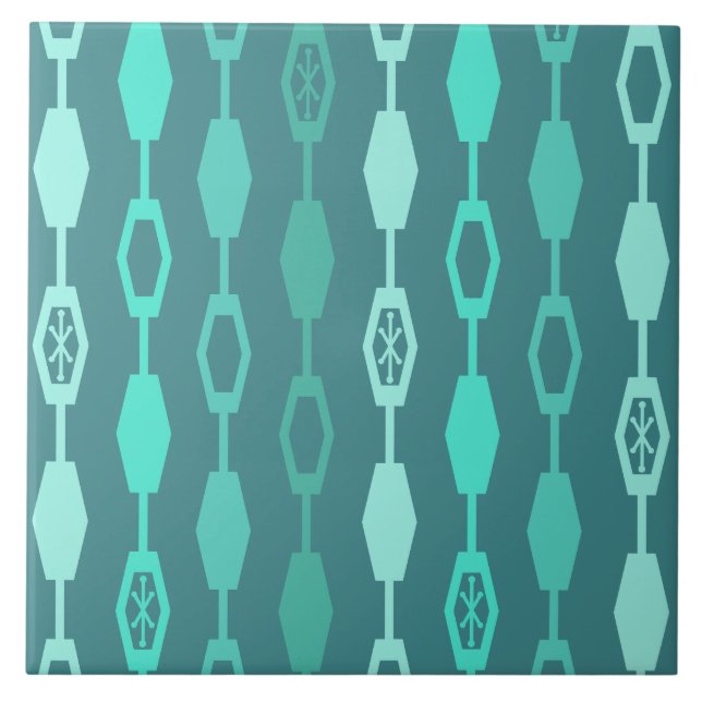 Mid Century Modern Chains Teal Ceramic Tile (Front)