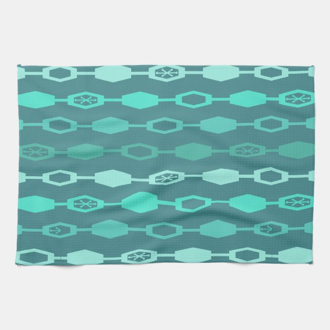 Mid Century Modern Chains Teal Tea Towel (Horizontal)
