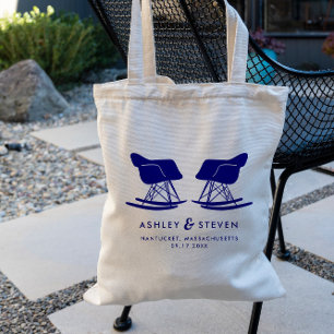 Mid Century Modern Chair Wedding Welcome Bag, Navy Tote Bag