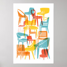 Mid-Century Modern Chairs in Bright Vintage Colour