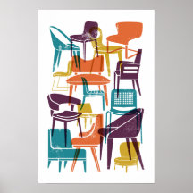 Mid-Century Modern Chairs in Retro Bright Colours