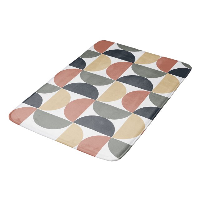 Mid Century Modern Charcoal Salmon   Bath Mat (Angled)