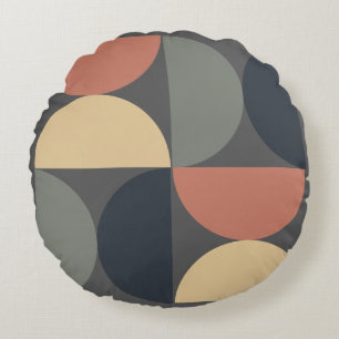Mid Century Modern Charcoal Salmon Round Cushion