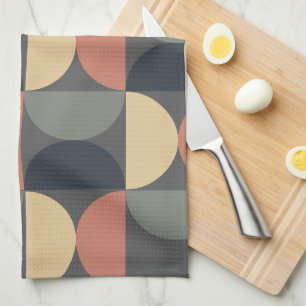 Mid Century Modern Charcoal Salmon Tea Towel