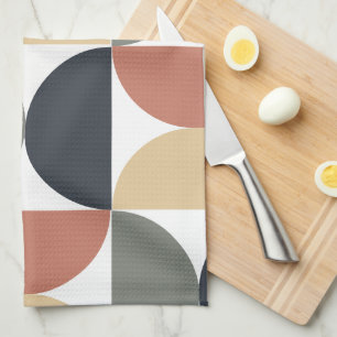 Mid Century Modern Charcoal Salmon   Tea Towel