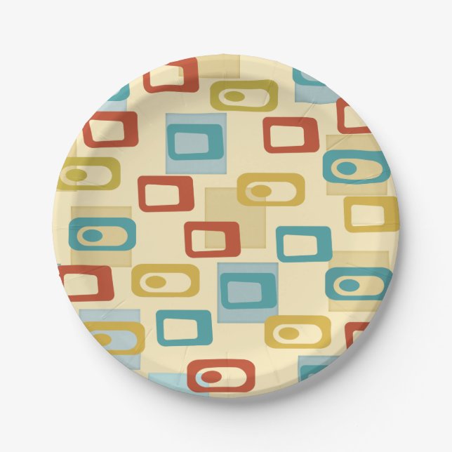 Mid Century Modern Cheerful Geo Pod Pattern Paper Plate (Front)