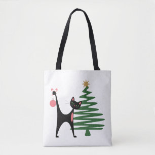 Mid-century Modern Christmas 1950's Atomic Cat Tote Bag