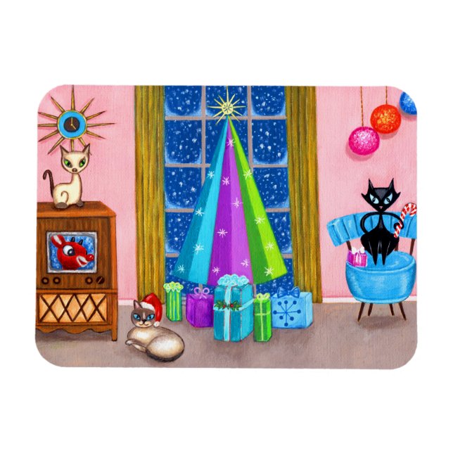 Mid-Century Modern Christmas Atomic Age Cats TV Magnet (Horizontal)