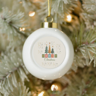 Mid-Century Modern Christmas Card Ceramic Ball Christmas Ornament