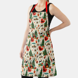 Mid Century Modern Christmas Cats Retro Atomic Era Apron