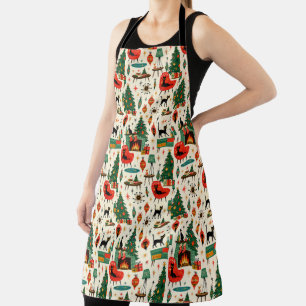 Mid Century Modern Christmas Cats Retro Atomic Era Apron