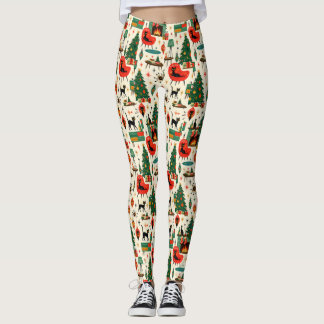 Mid Century Modern Christmas Cats Retro Atomic Era Leggings