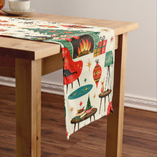Mid Century Modern Christmas Cats Retro Atomic Era Long Table Runner