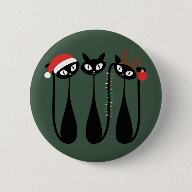 Mid Century Modern Christmas Cats Retro Classic 6 Cm Round Badge (Front)