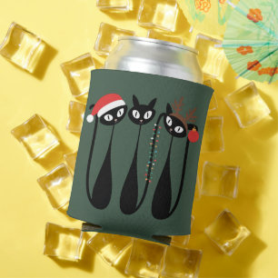 Mid Century Modern Christmas Cats Retro Classic Can Cooler
