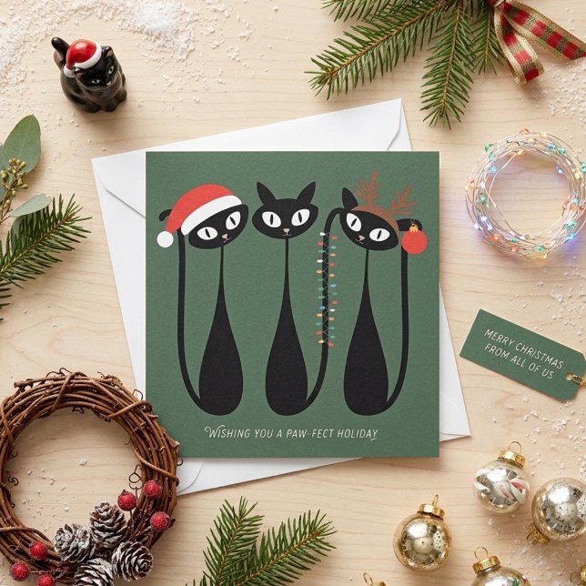Mid Century Modern Christmas Cats Retro Classic Holiday Card (Creator Uploaded)
