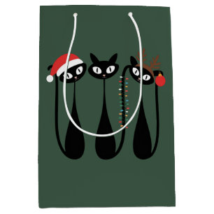 Mid Century Modern Christmas Cats Retro Classic Medium Gift Bag