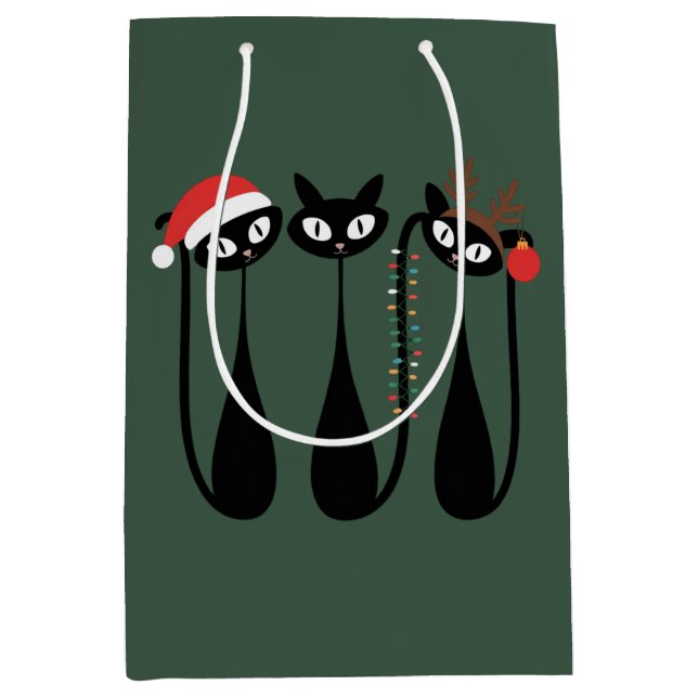 Mid Century Modern Christmas Cats Retro Classic Medium Gift Bag (Front)