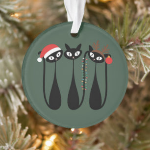 Mid Century Modern Christmas Cats Retro Classic Ornament