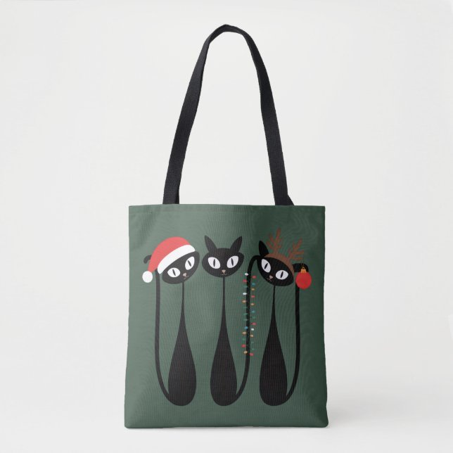Mid Century Modern Christmas Cats Retro Classic Tote Bag (Front)