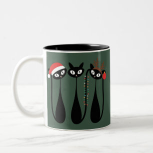 Mid Century Modern Christmas Cats Retro Classic Two-Tone Coffee Mug